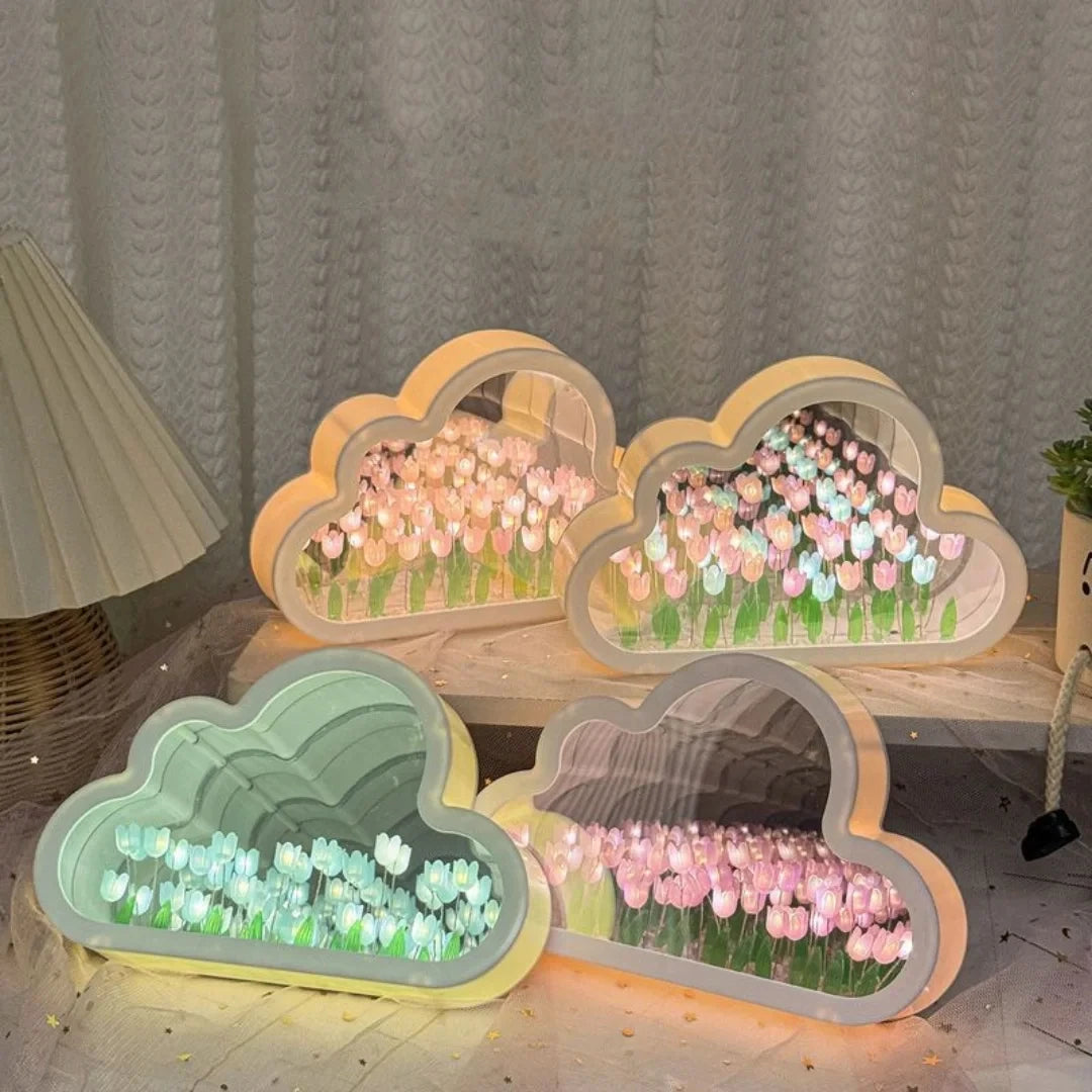 Customized Packaging DIY Tulip Night Light Led Decorative Night Lamp Magic Cube Table Lamp and Mirror 2 in 1 for Birthday Gifts