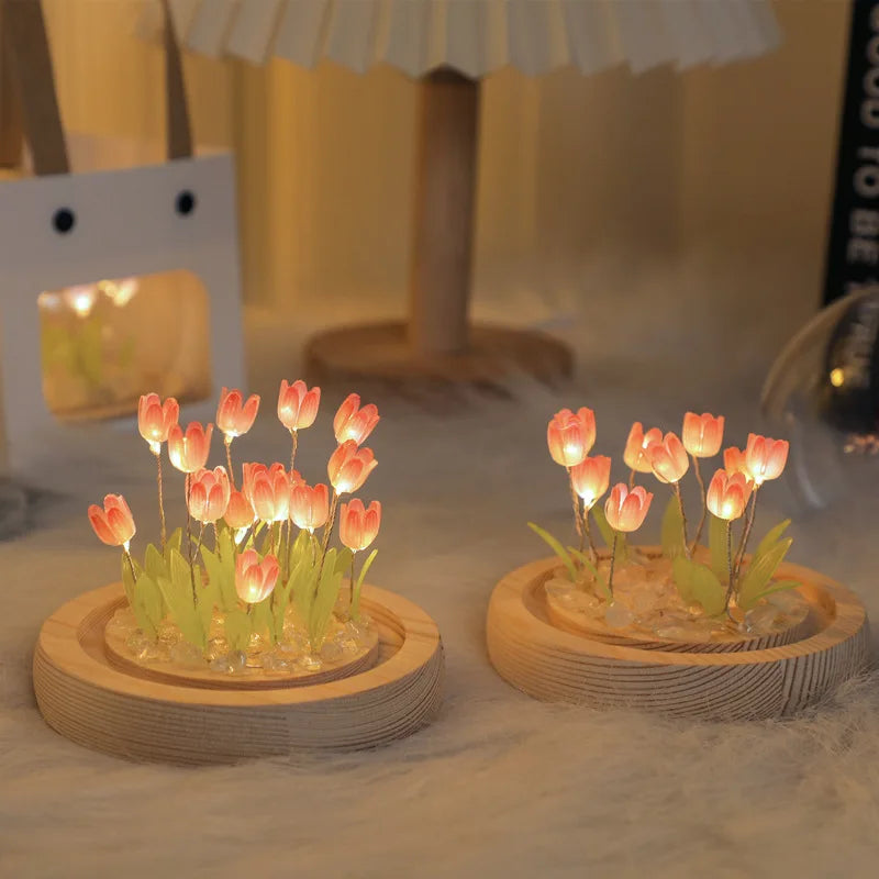 Customized Packaging DIY Tulip Night Light Led Decorative Night Lamp Magic Cube Table Lamp and Mirror 2 in 1 for Birthday Gifts